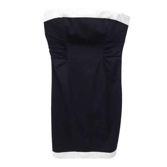 NEW Kay Unger Black White Trim Strapless Mini Cocktail Dress 10 Ruched Sheath - Picture 4 of 11